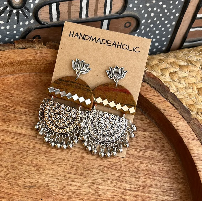Ohrringe - Yellow jhumka with mirror work