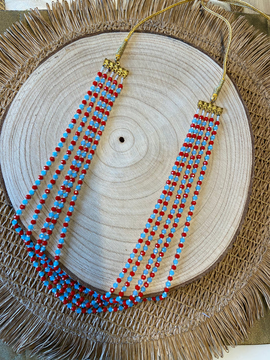Ketten - 5 layer beaded necklace in red and blue colour