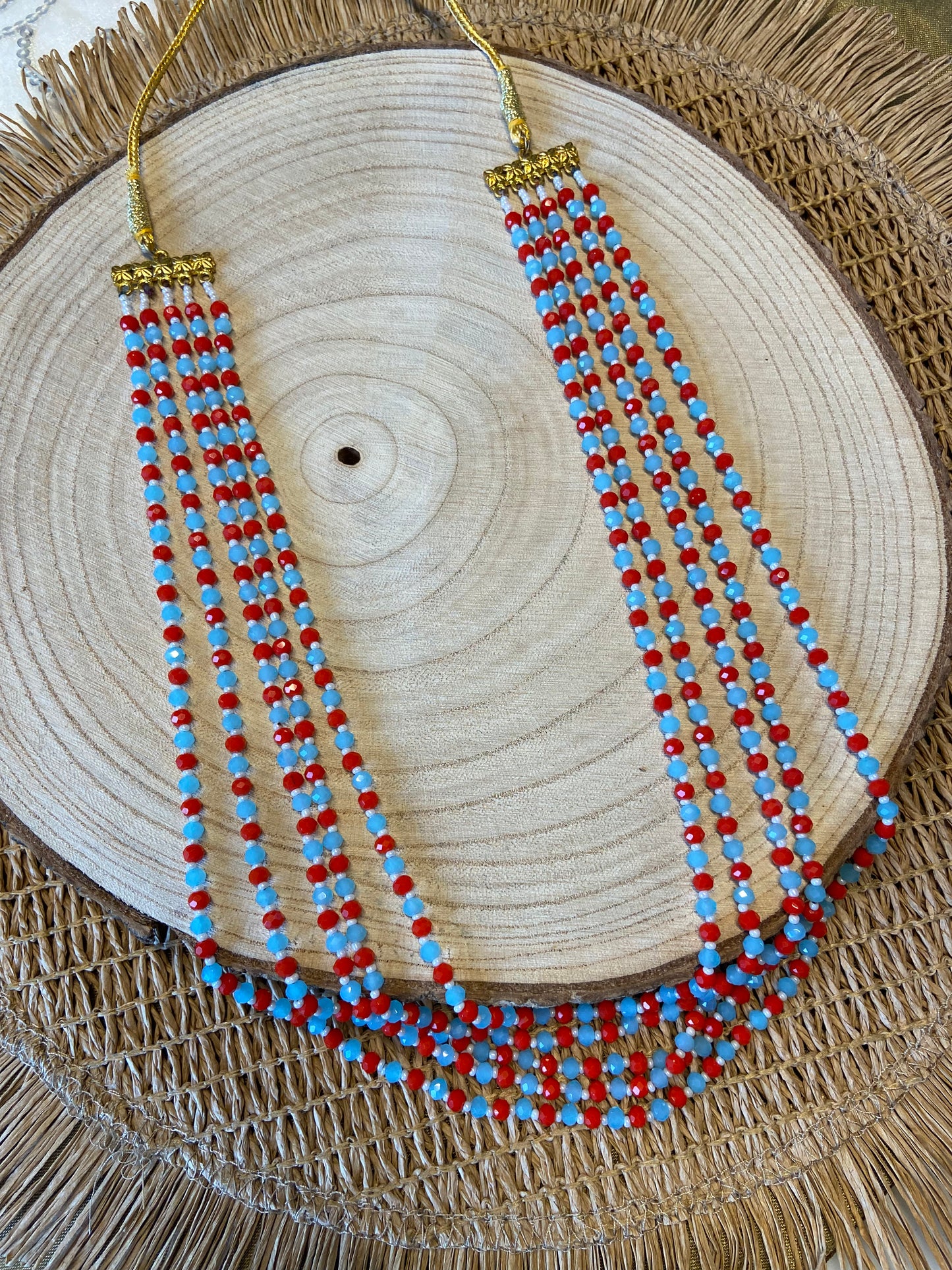 Ketten - 5 layer beaded necklace in red and blue colour