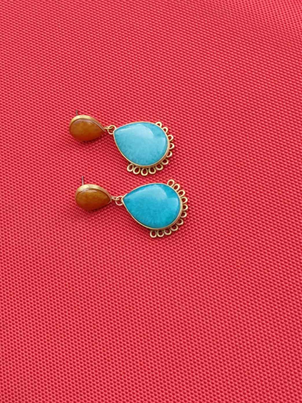 Ohrringe - Messing, Goldene mit Braun und Turquoise Kunststeine