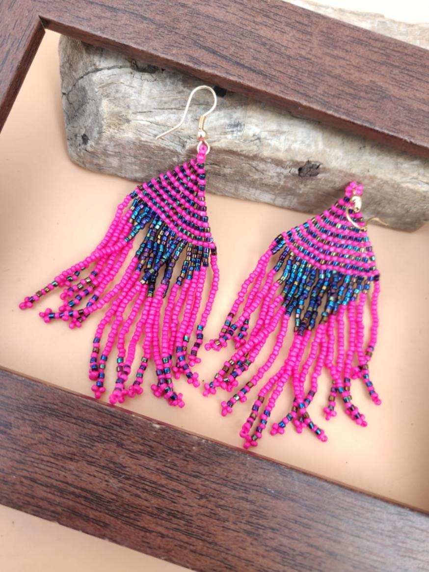 Beads danglers in pink and blue colour