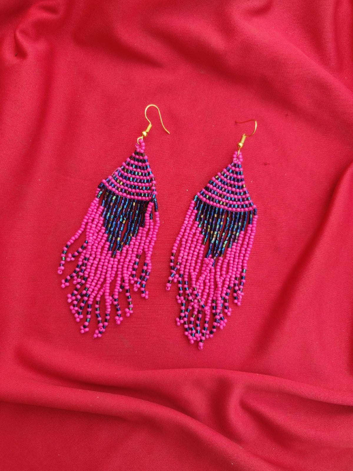 Beads danglers in pink and blue colour