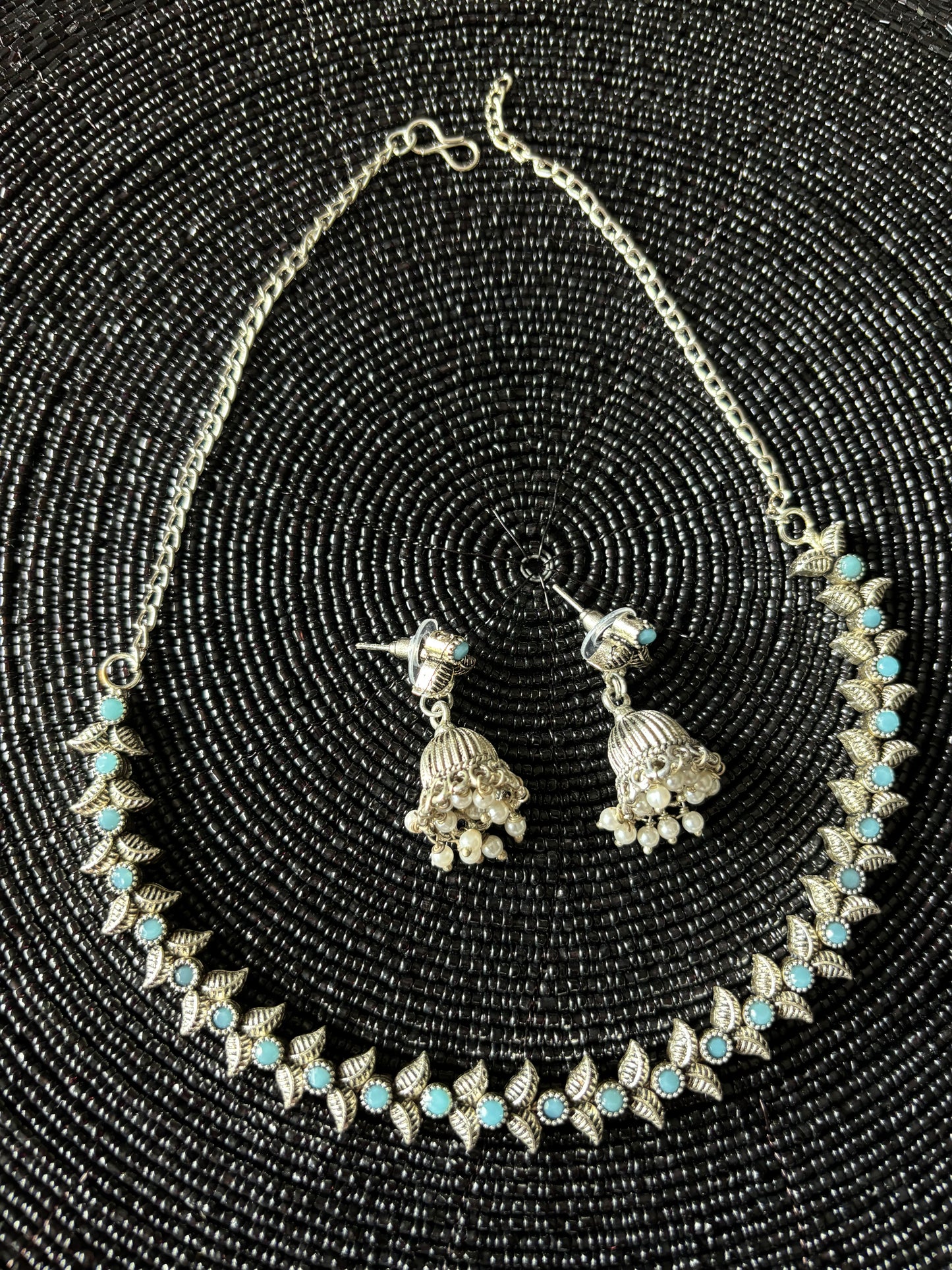 Choker style mit Ohrringe - Pastel Blau