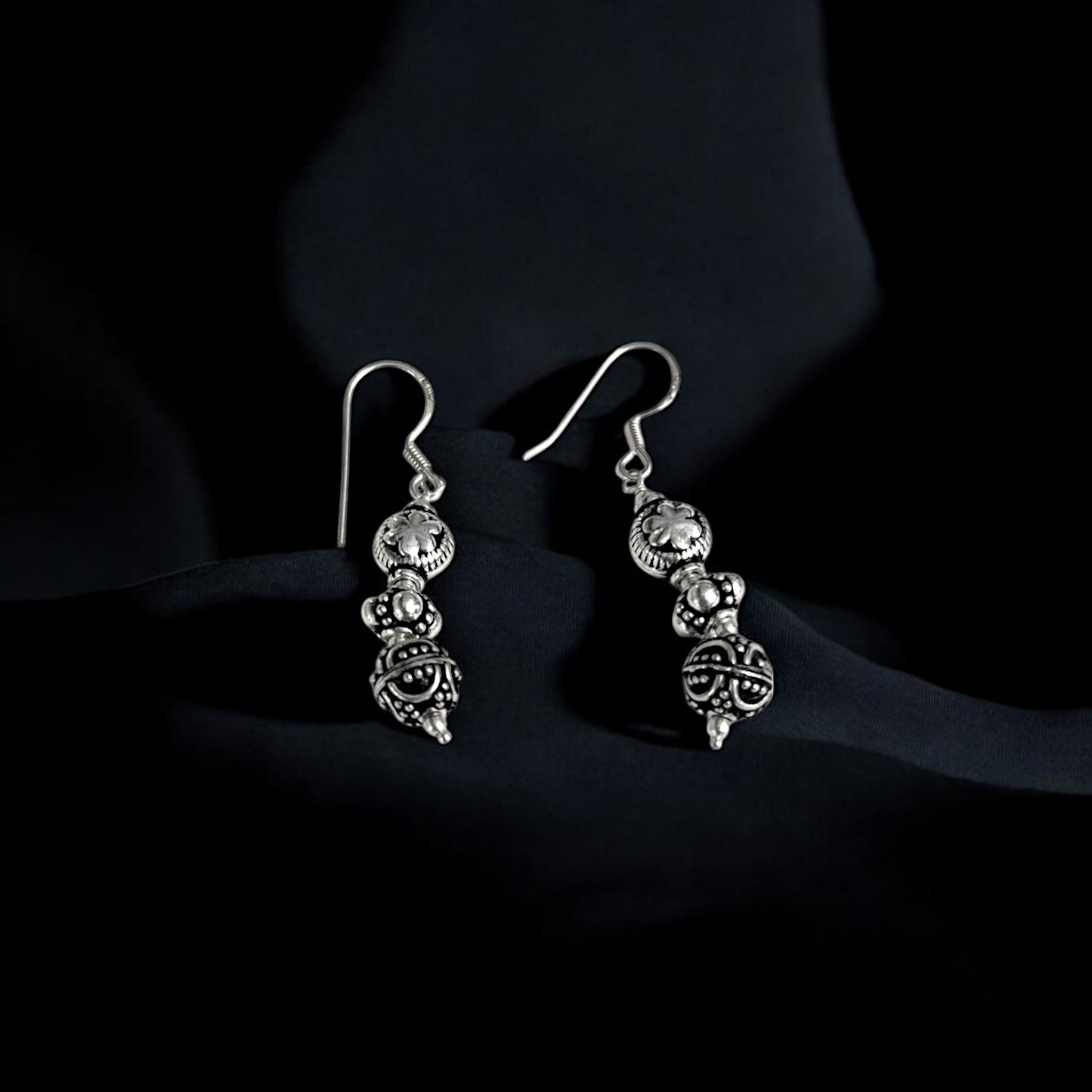 Silver Earrings - Antique Beaded Drops