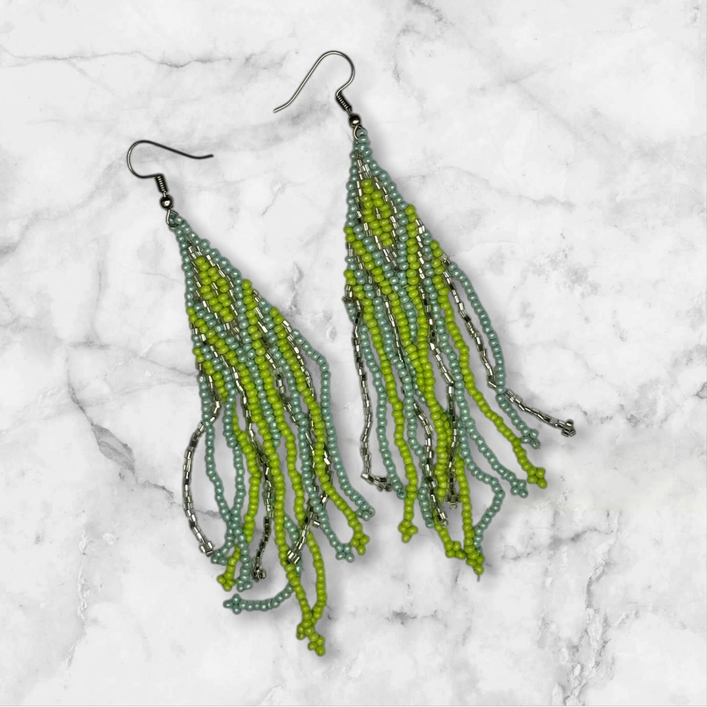 Earrings - Lime Green Fringe Danglers