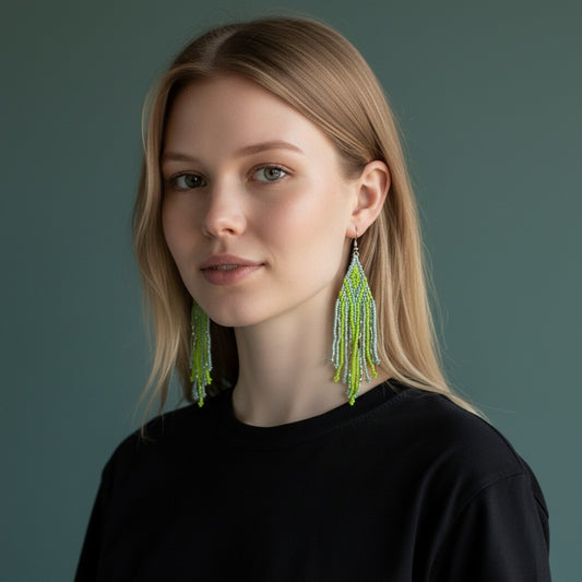 Earrings - Lime Green Fringe Danglers