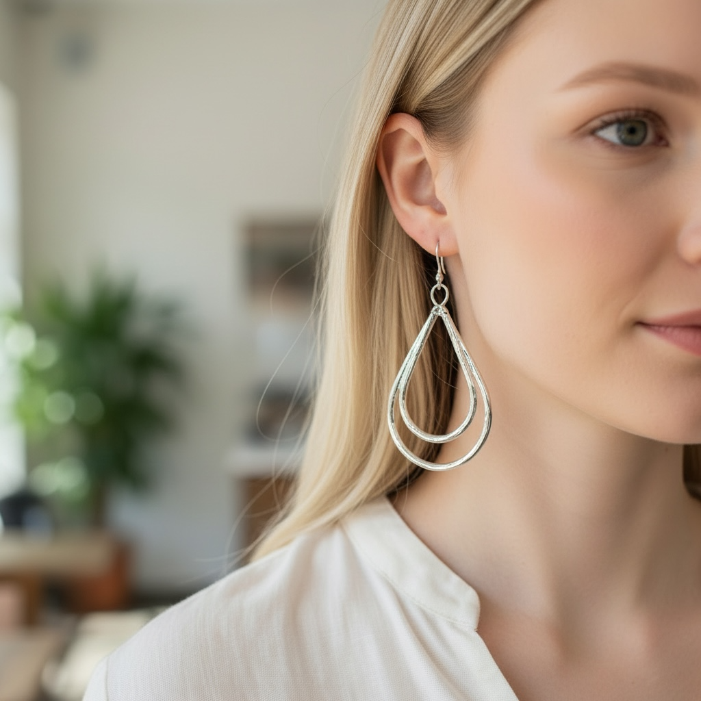 Earrings - Silver Ripple Teardrop