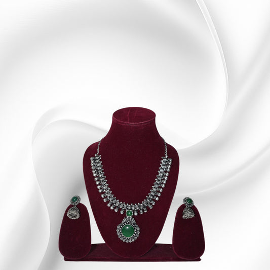 Oxidised Necklace - Rustic Royale Green