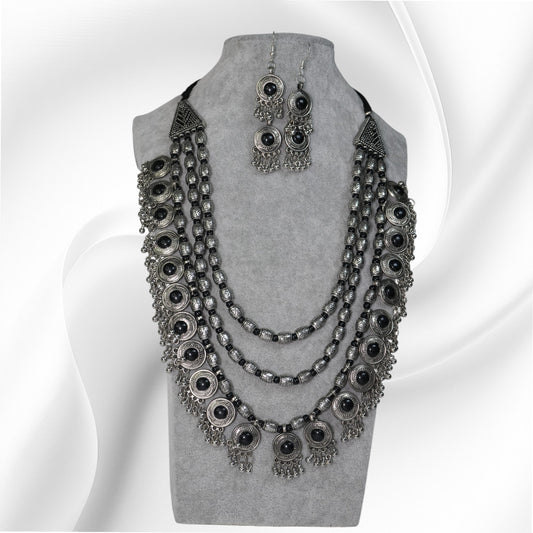 Oxidised Necklace - Banjaran Bloom in Black