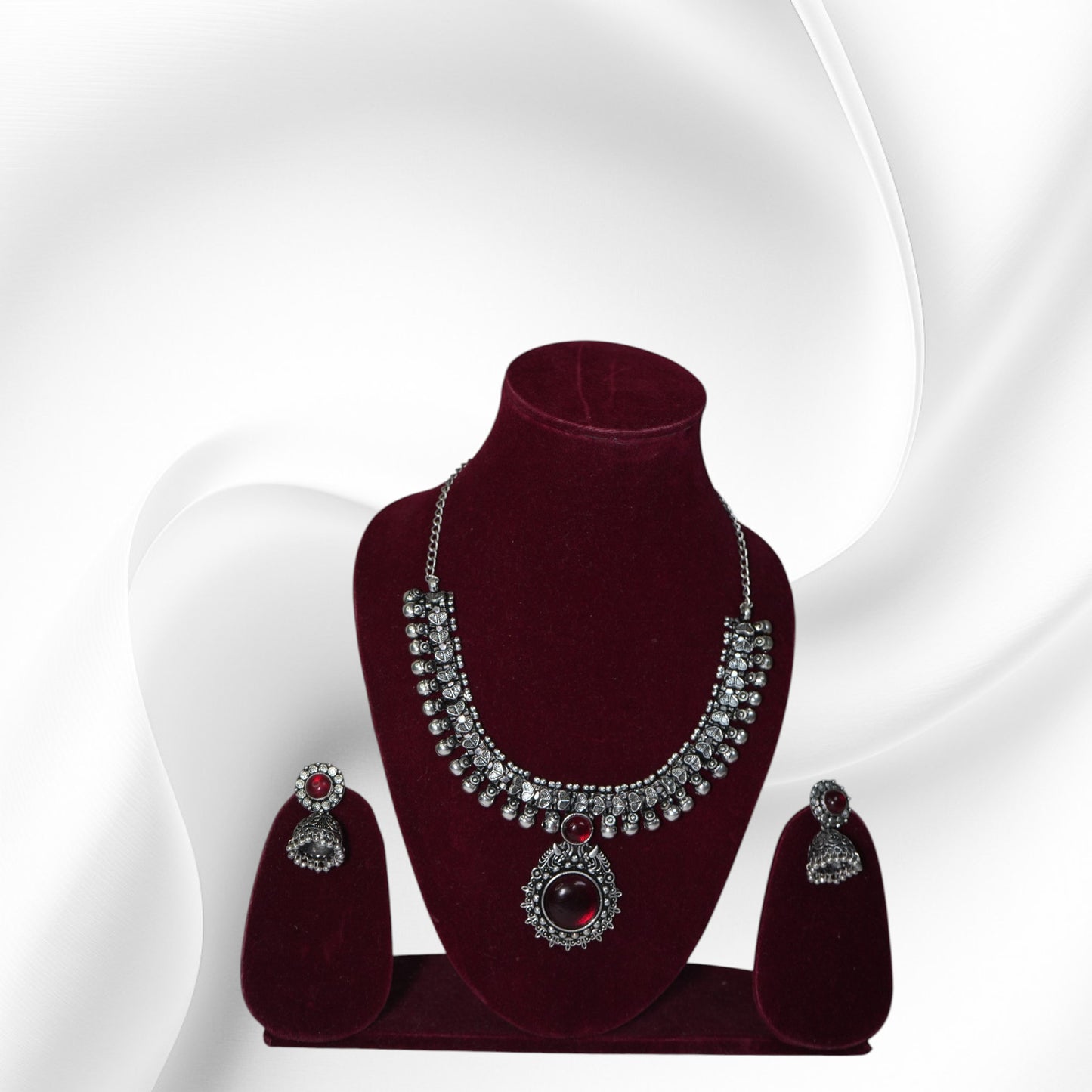 Oxidised Necklace - Rustic Royale Deep Red