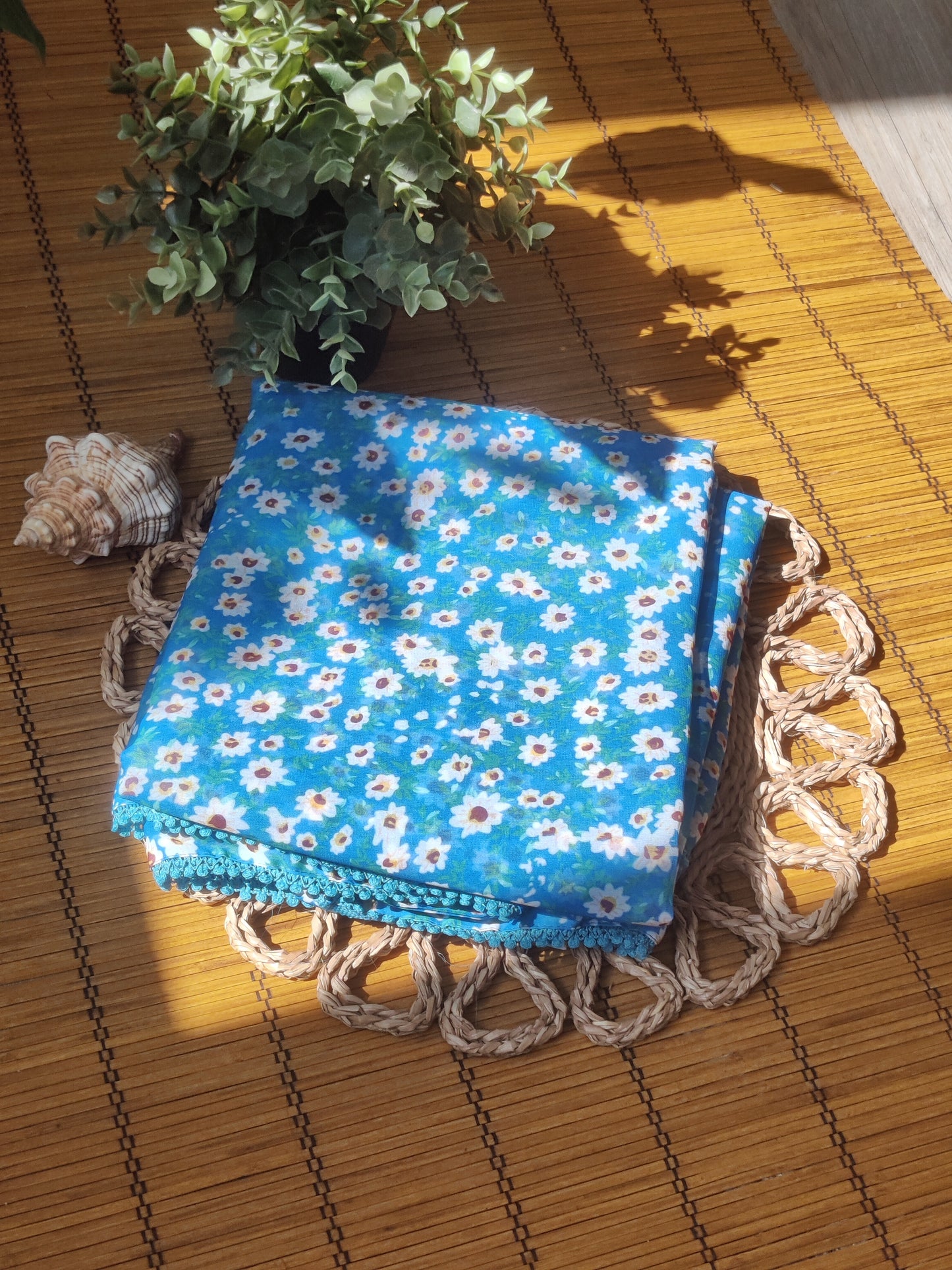 Floral print Ready to Wear Saree in Sky Blue
