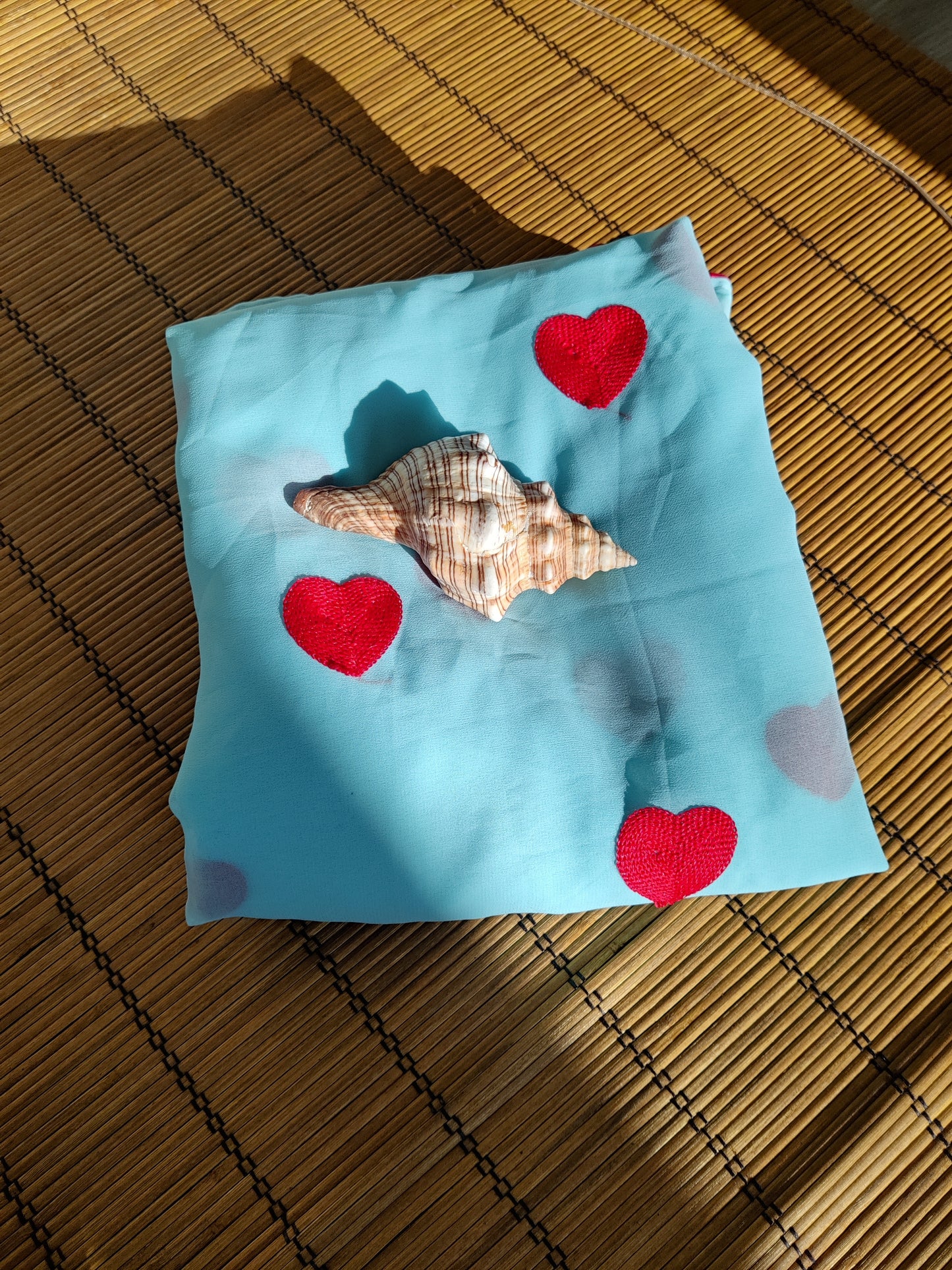 Heart Embroidery Ready to Wear Saree in Sky Blue