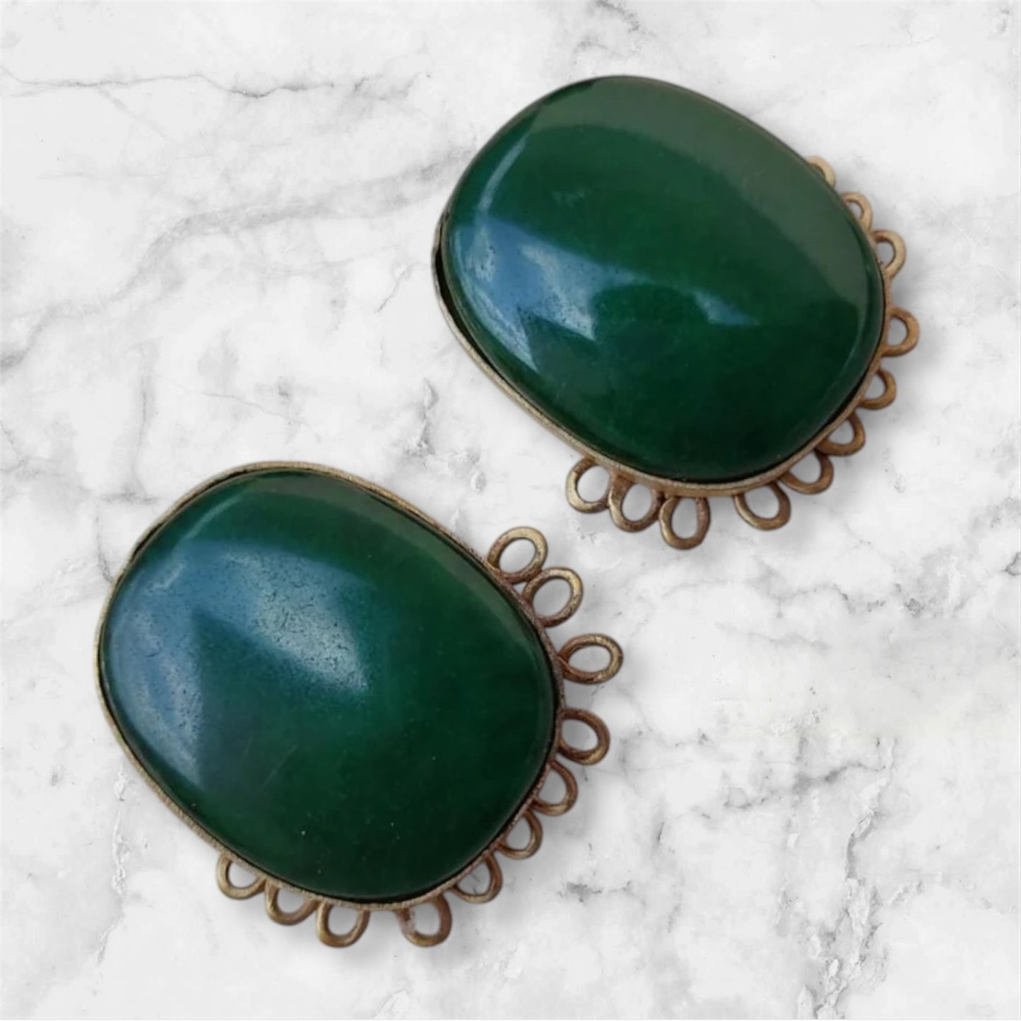 Earrings - green oval studs