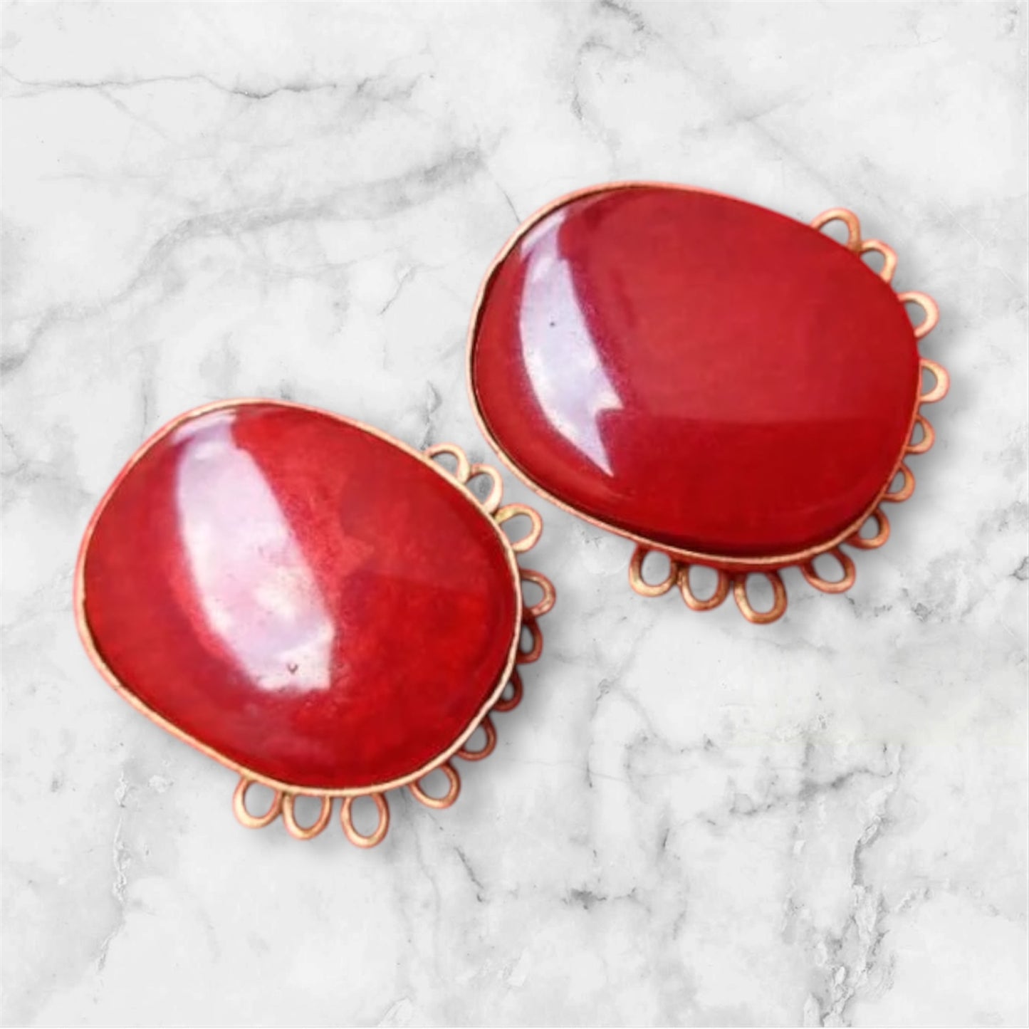 Earrings - red oval studs