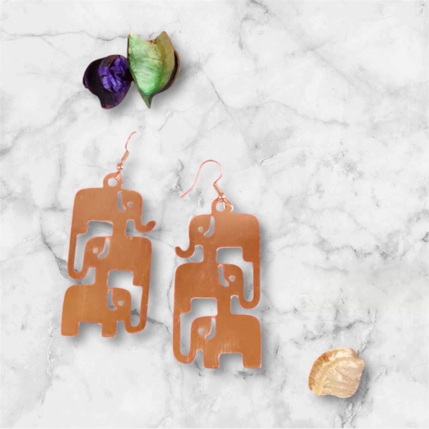 Ohrringe - Messing, Elefante Profil, Rosegold