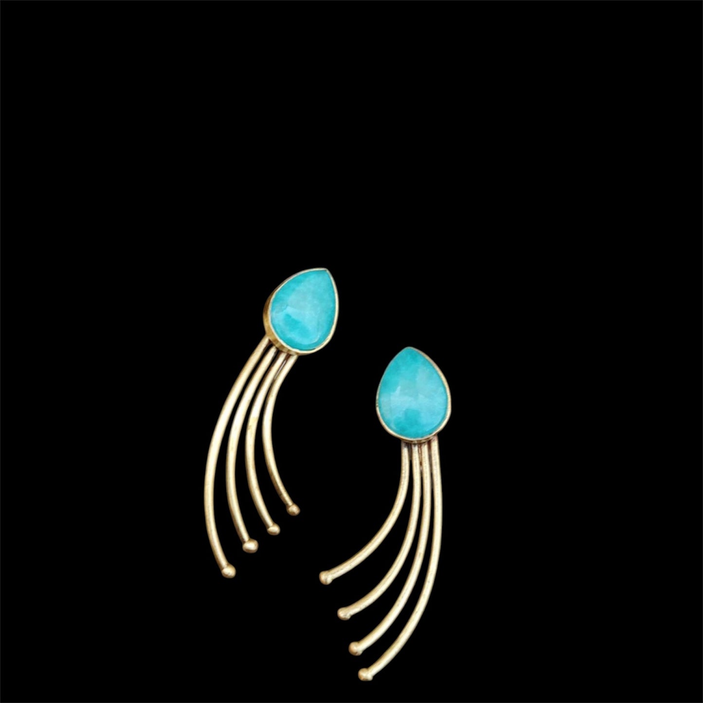 Ohrringe - Messing, vier goldene Strahlen, mit Turquoise Kunststein