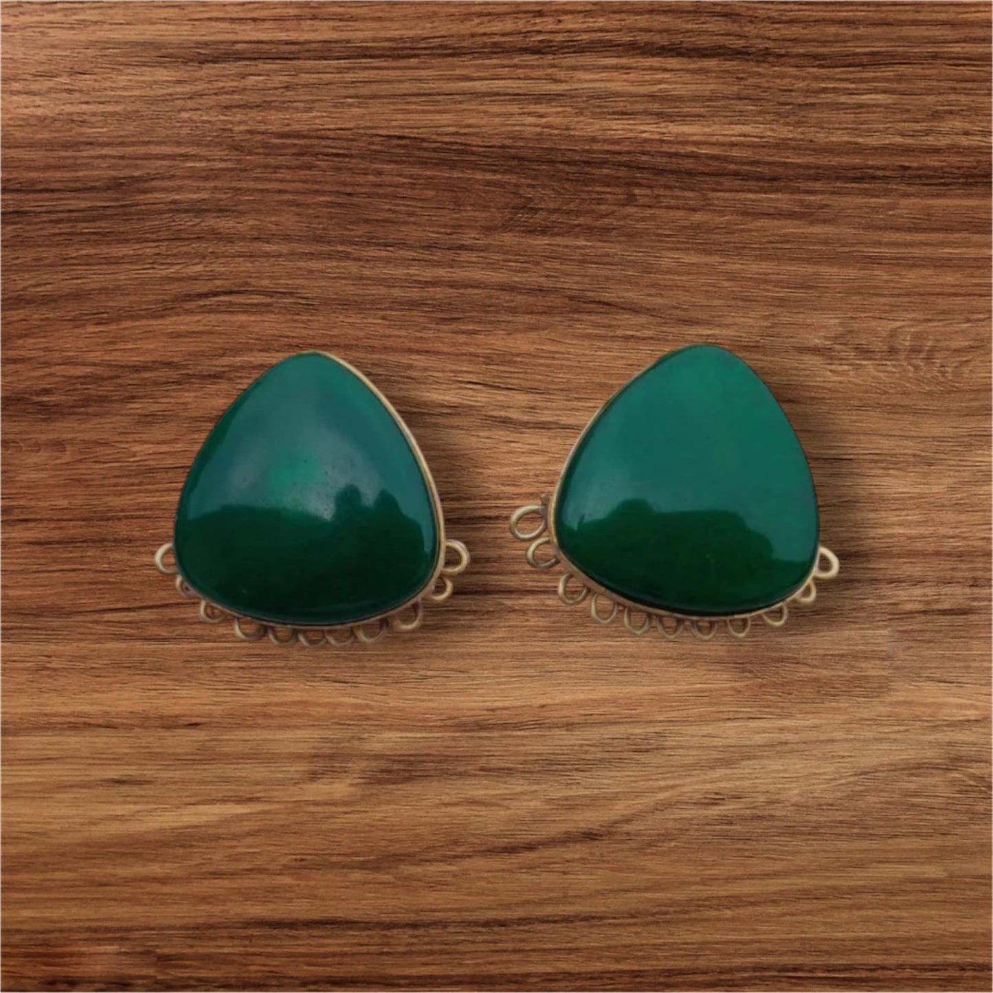 Earrings - green triangular studs