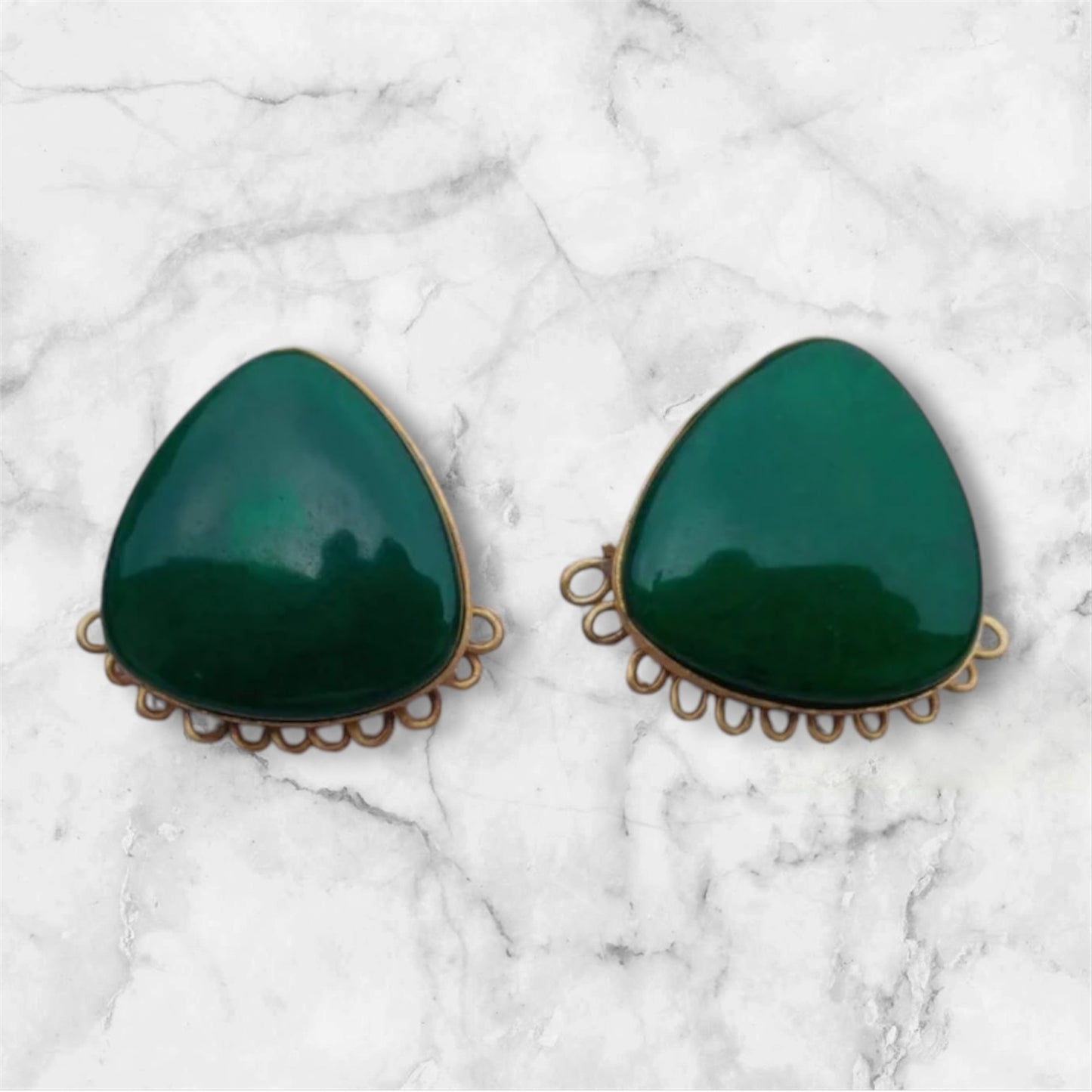 Earrings - green triangular studs