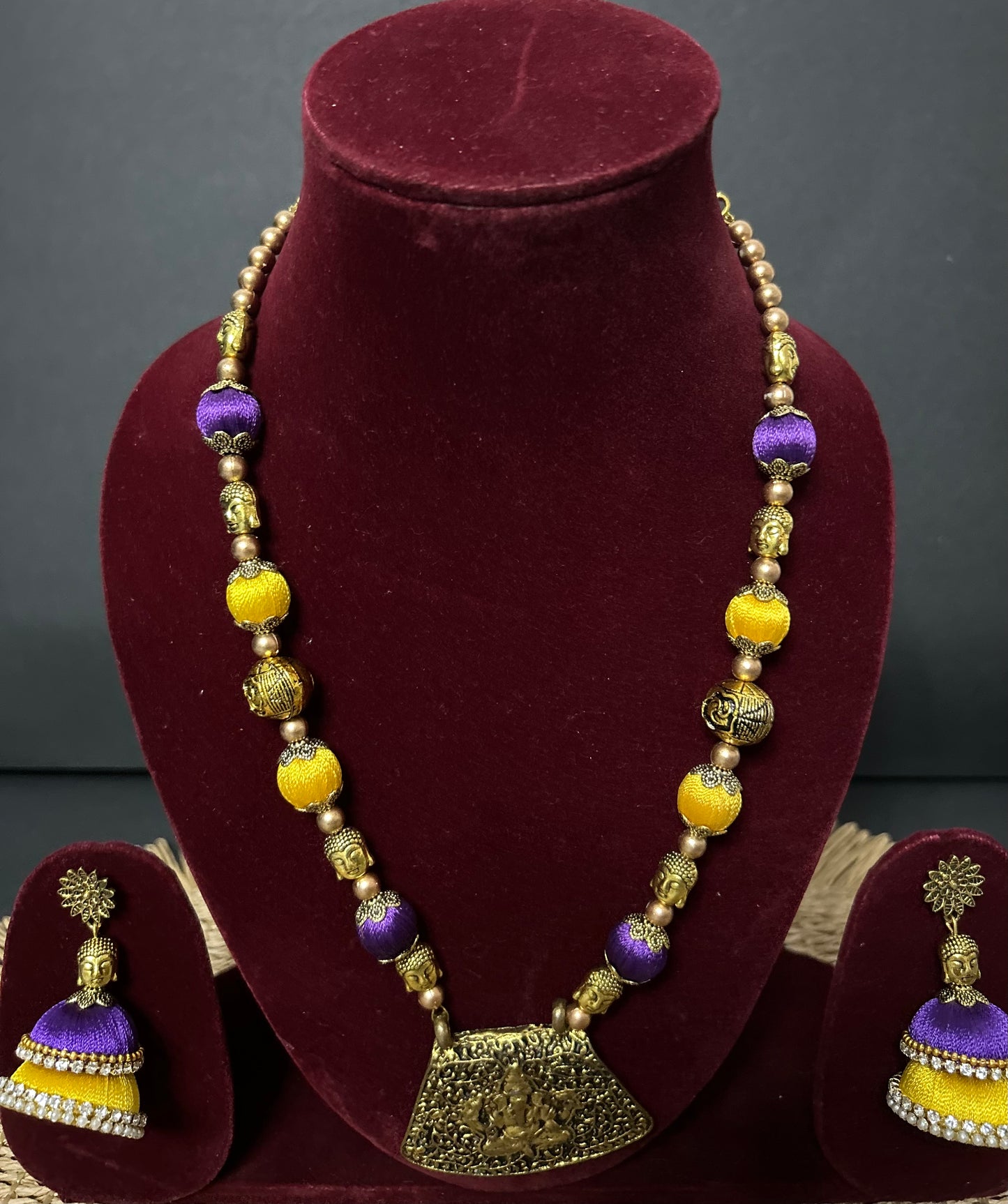 Threadwork Temple Set in Lila-Gelb mit Ganesha-Anhänger