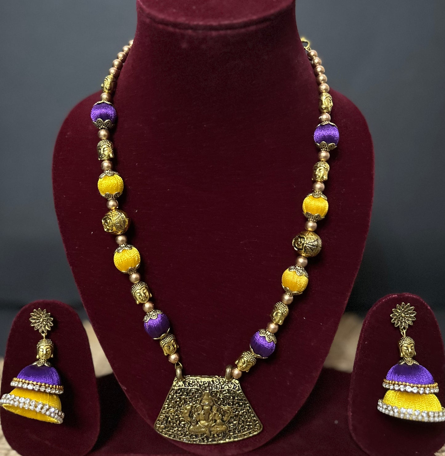 Threadwork Temple Set in Lila-Gelb mit Ganesha-Anhänger