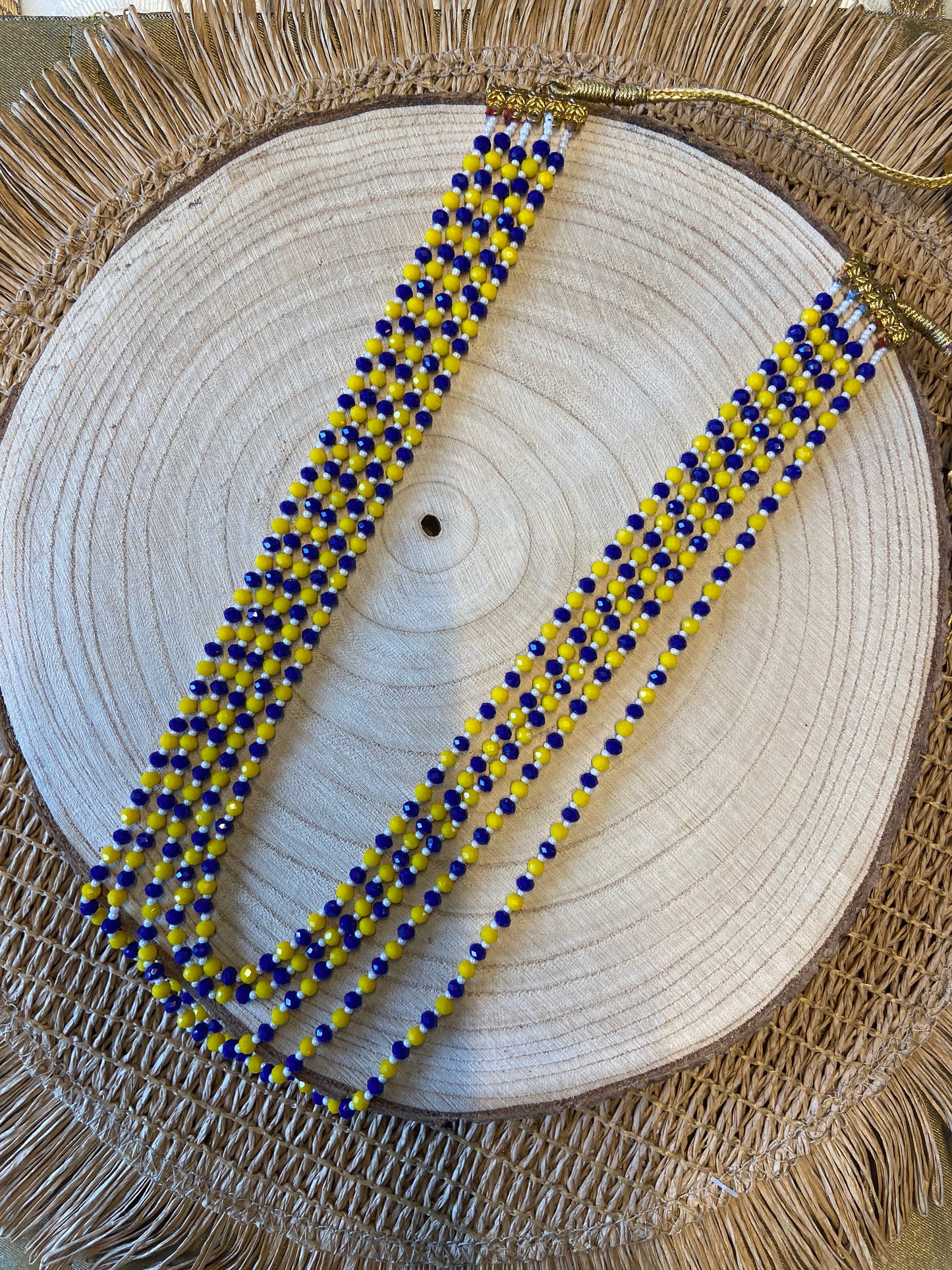 Ketten - 5 layer beaded necklace in yellow and blue colour