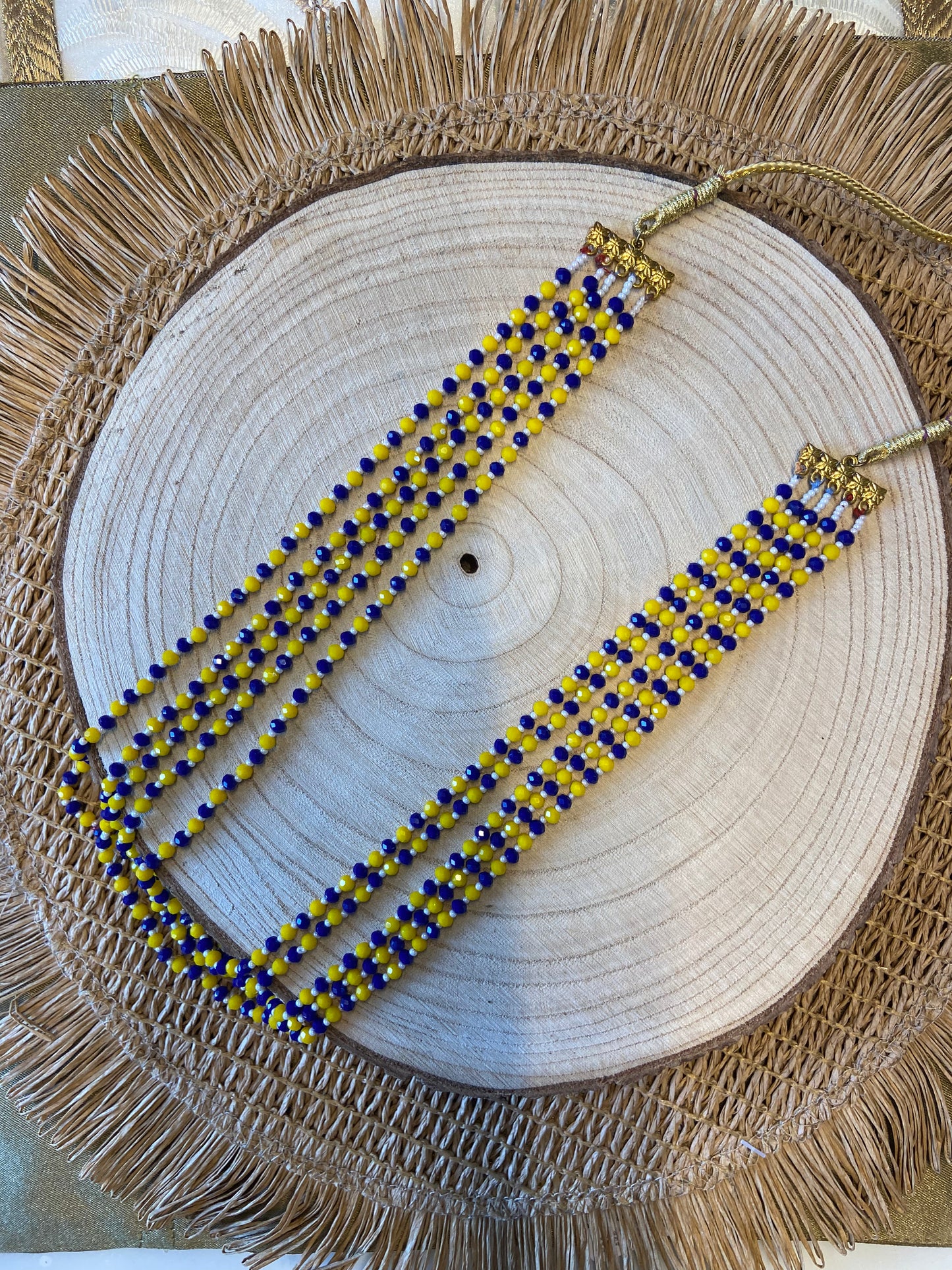 Ketten - 5 layer beaded necklace in yellow and blue colour