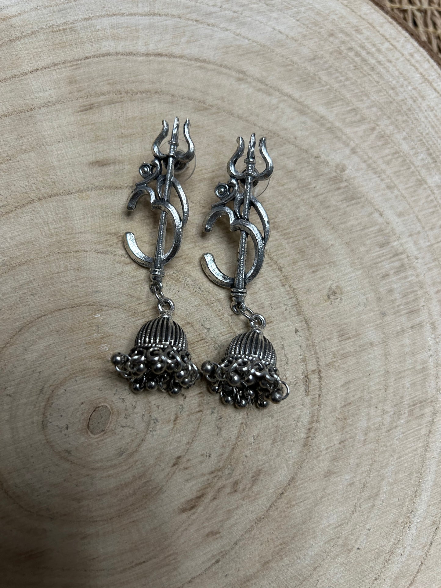 Oxidized Jhumki with Om and Trident