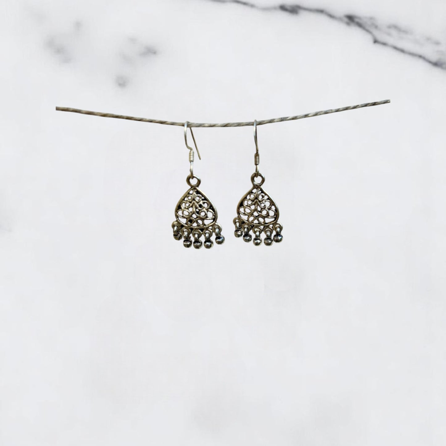 Silver Earrings - Antique Silver Filigree Drops