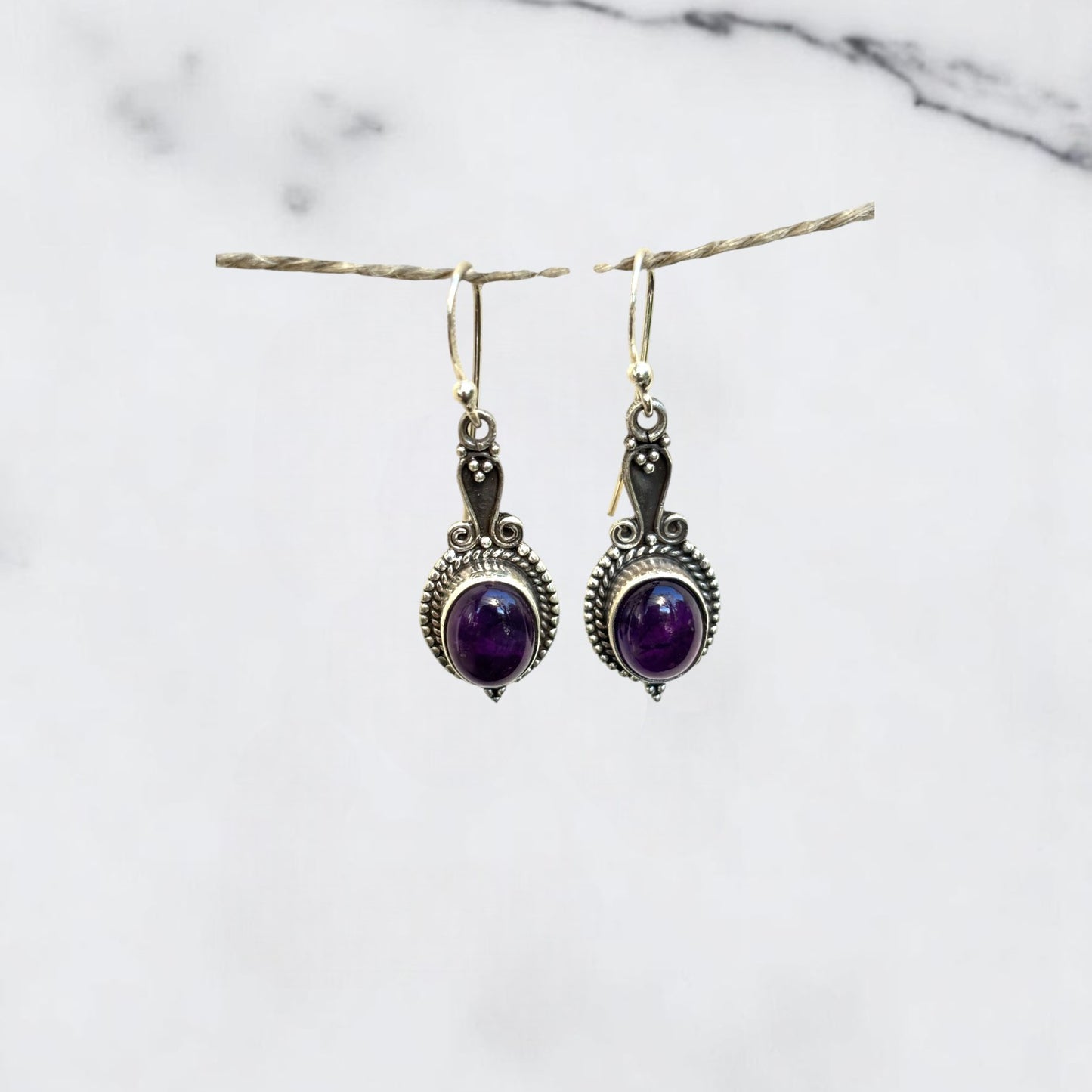 Silver Earrings - Amethyst Dewdrops