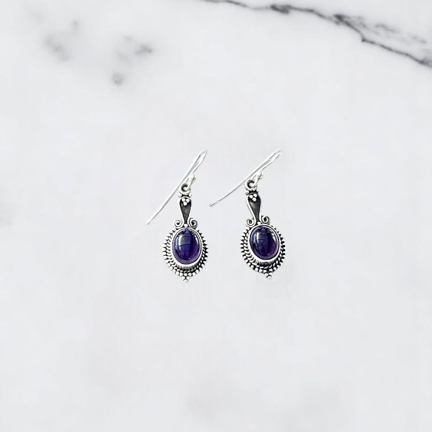 Silver Earrings - Amethyst Dewdrops