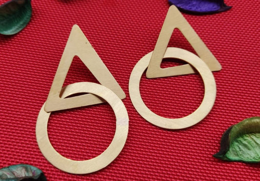 Brass earring - circle inside triangle
