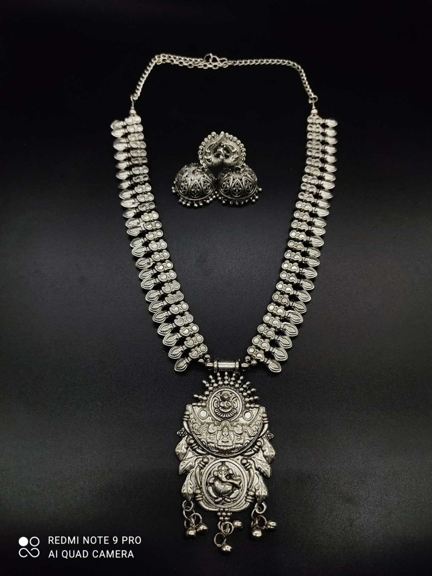 Ganesha and Sun - long oxidized necklace