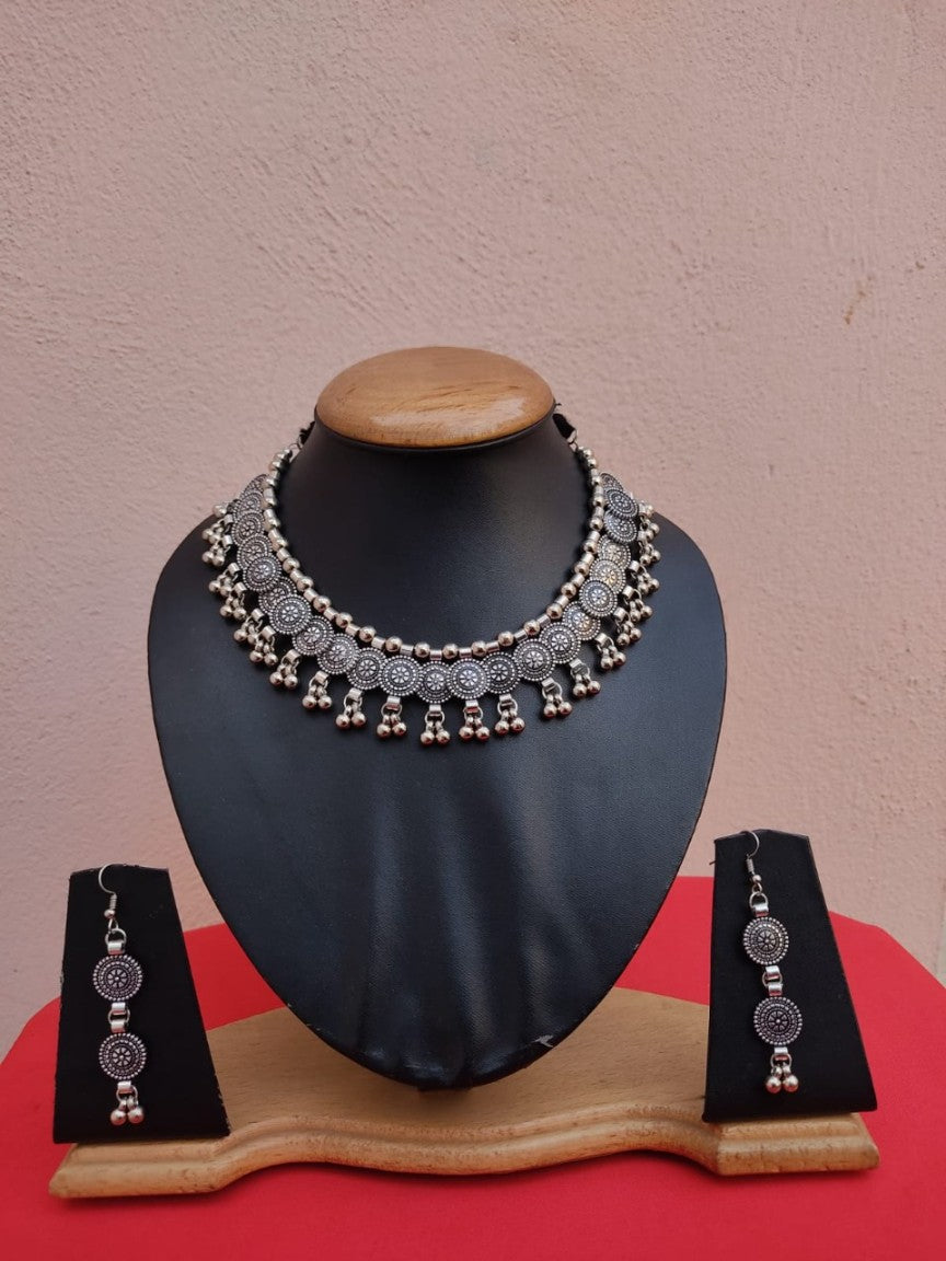 Series of coins - choker style necklace with earrings