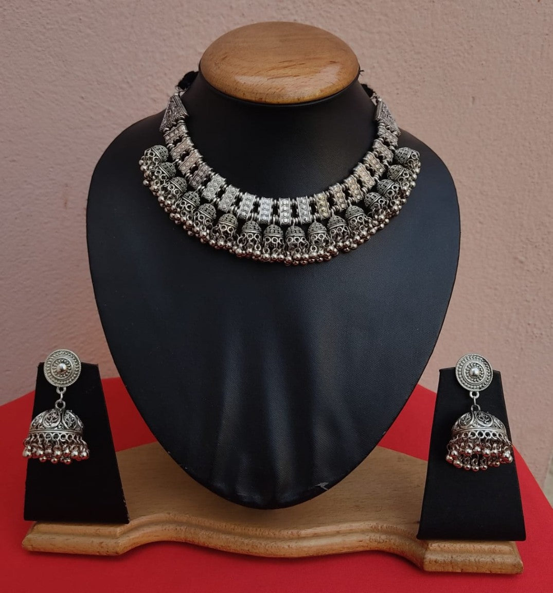 Series of bells - choker style necklace with earrings