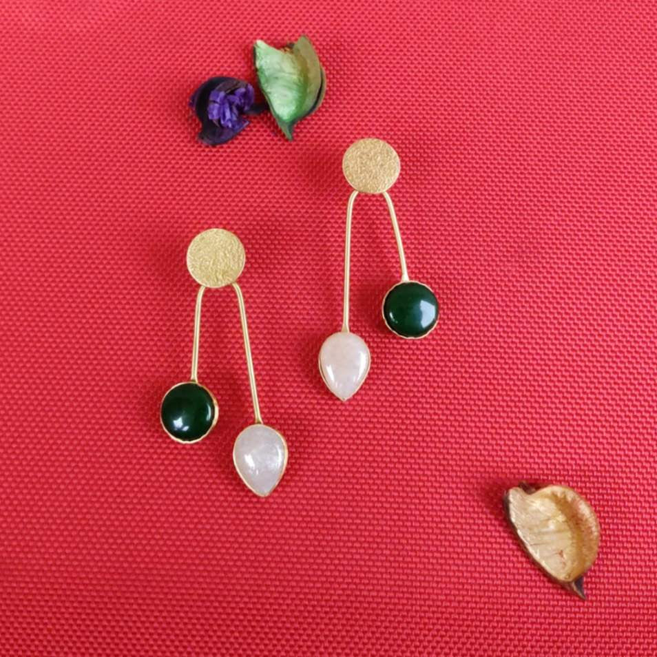 Earrings - Green & White Drops