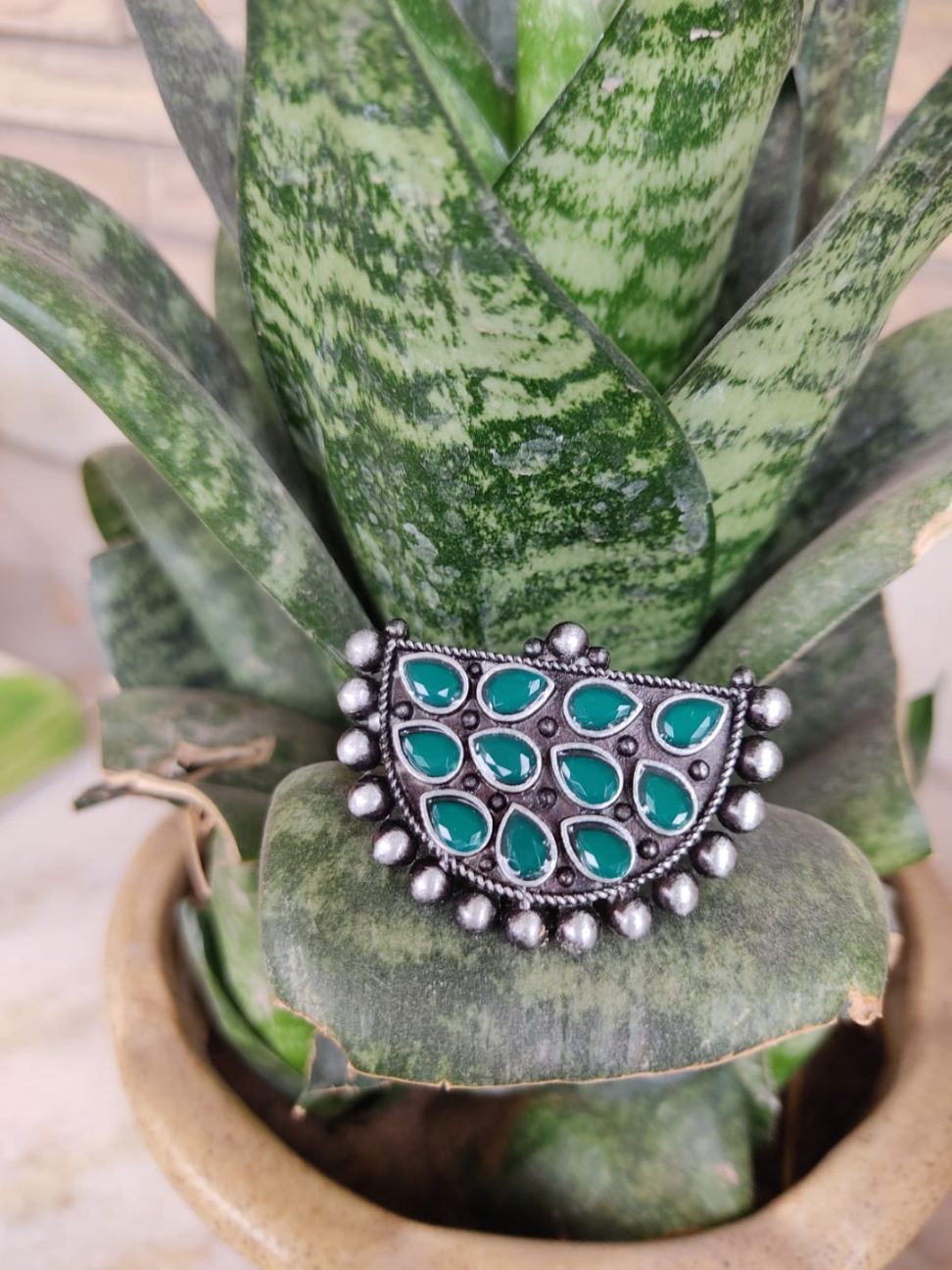 Ring - Tribal mit Meenakari, Dunkelgrün