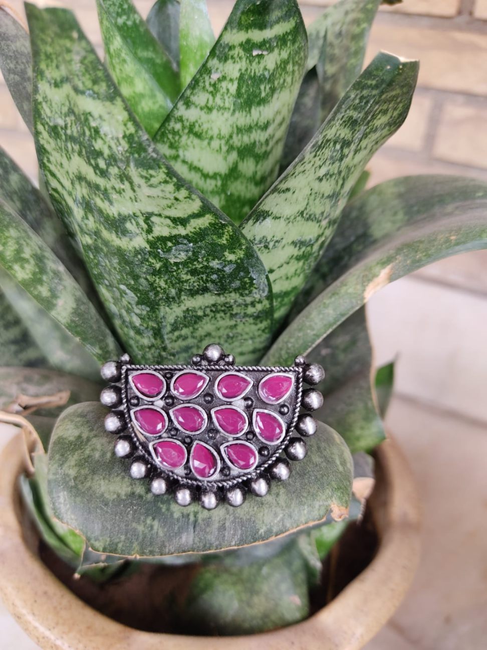 Ring - Tribal mit Meenakari, Rosa