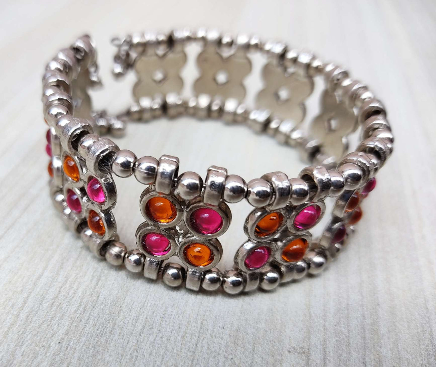 Oxidized bancle with pink meenakari, flexible design