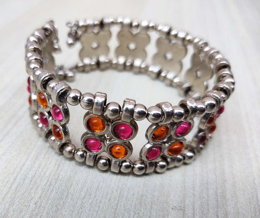 Oxidized bancle with pink meenakari, flexible design