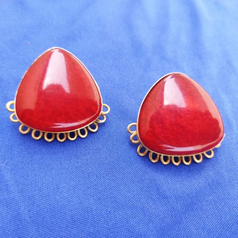 Earrings - Red Triangular Studs