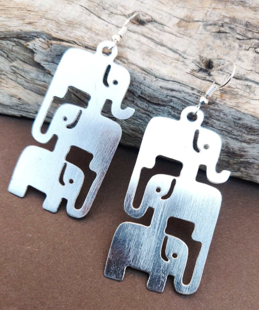 Earrings - Elephant Family (Silver Colour)