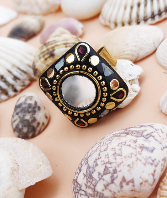 Tribal square ring in golden