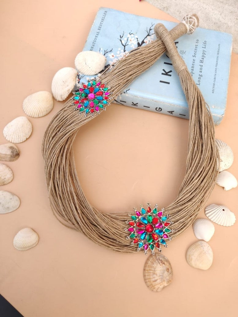 Jute Necklace - Tropical Bloom