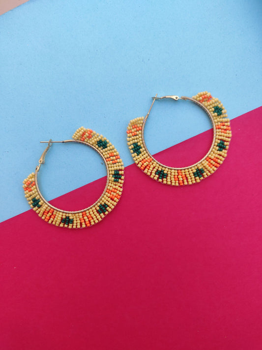 Beads loop earrings in light brown, orange and green colour