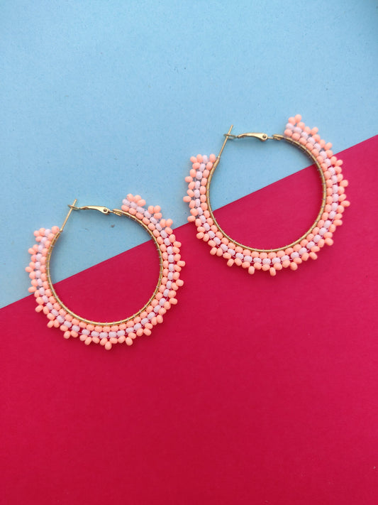 Beads loop earrings in peach colour
