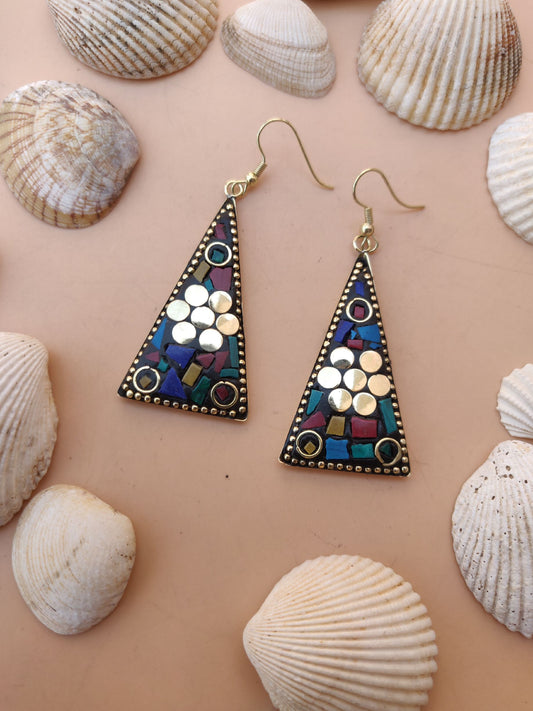Tribal earrings - Triangle shaped dangler in multi colour