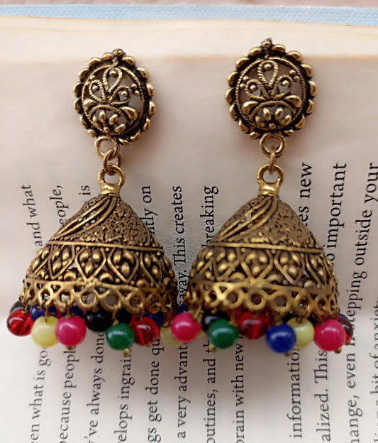 Oxidized Jhumki - Rainbow Golden