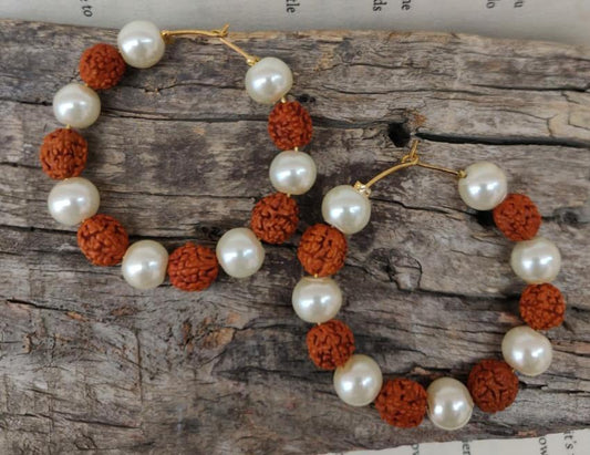 Rudraksh hoop earrings with beads