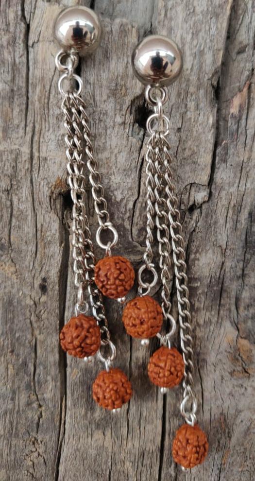 Rudraksh Jhumki earrings with three chains