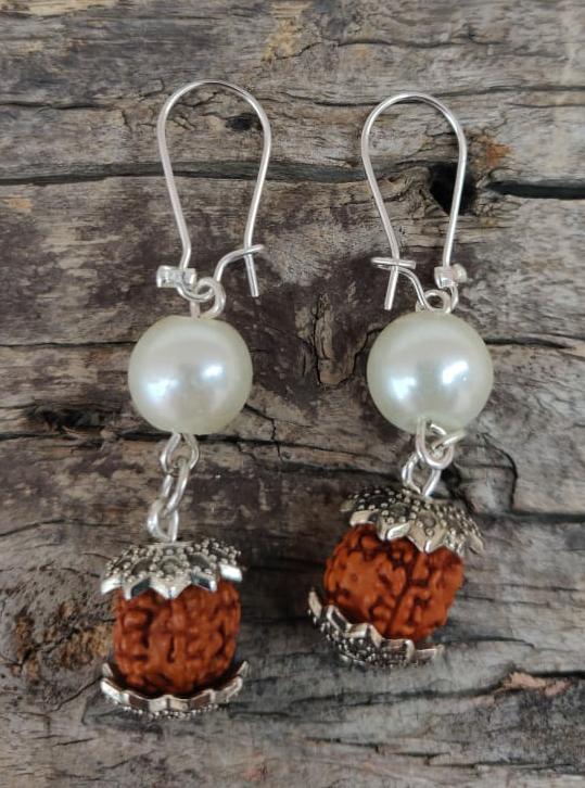 Rudraksh Jhumki earrings with two beads on top